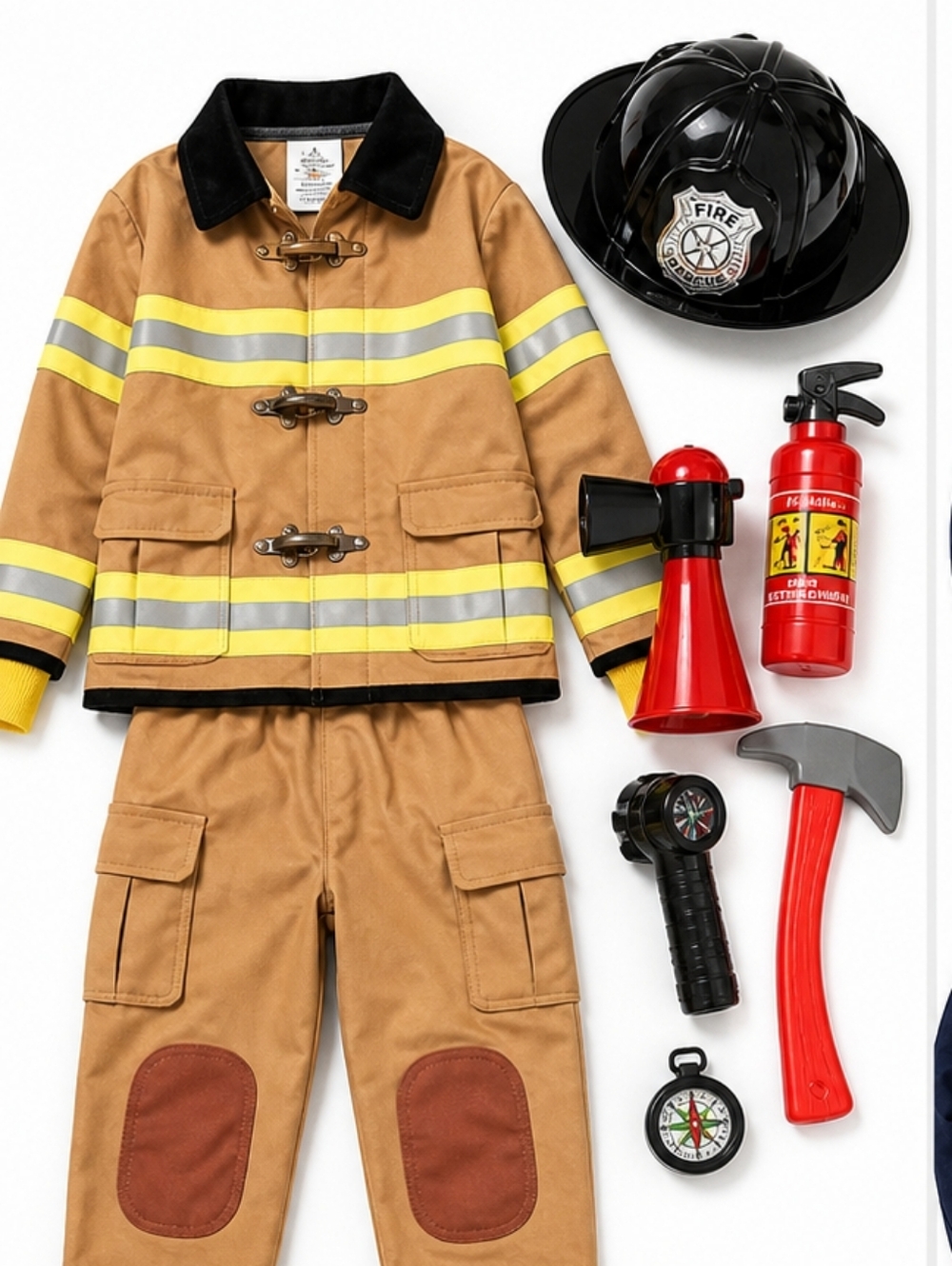 🔥Kids Well Made Firefighter Costume Set 3T Fireman Outfit Helmet Accessories 🚒